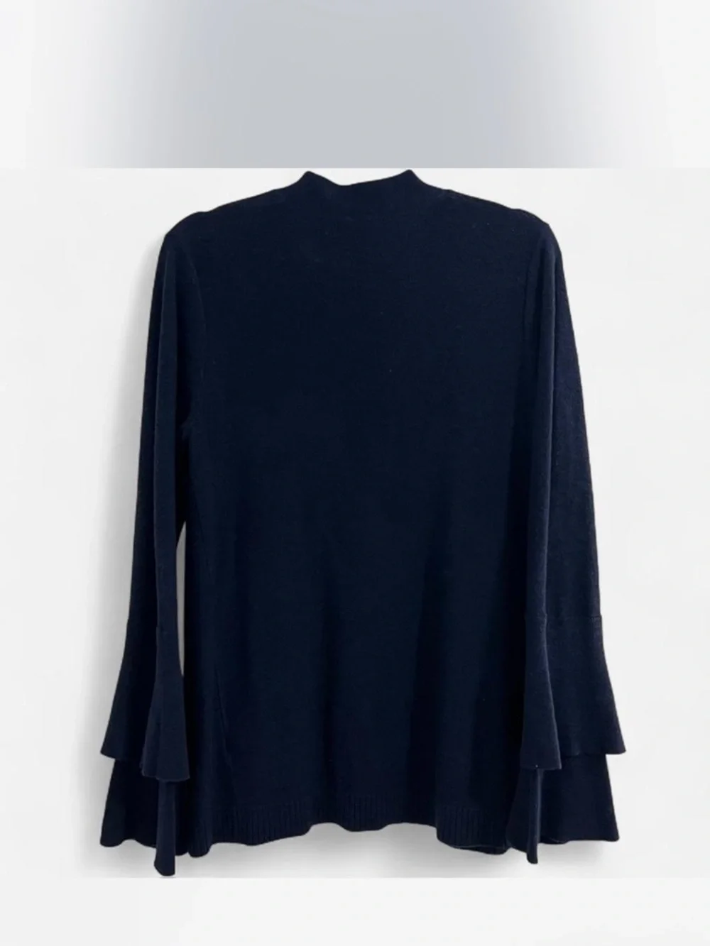 J.Crew Open-Front Navy Cardigan Sweater with Tiered Ruffle Sleeve Details